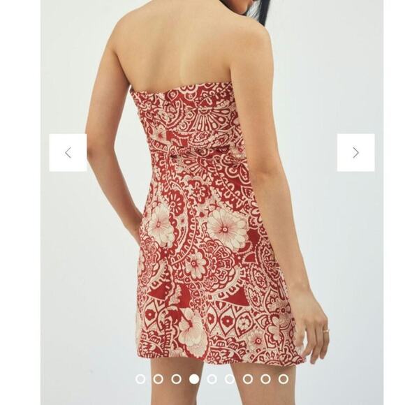 NWT! Anthropologie Blue Tassel Strapless Tie Front Red/Cream Mini Dress. Size M - Picture 2 of 10